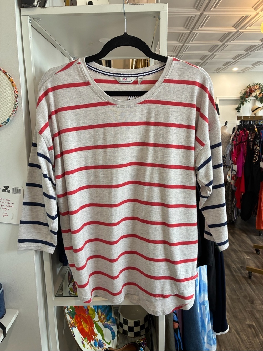 Vineyard Vines Cream Tee with Red Stripes